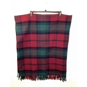 Faribo Wool Throw Blanket Plaid Fringe Navy Burgundy Tartan Faribault USA VTG